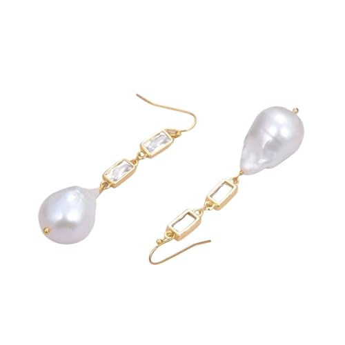 CZMDKEXM Cultured White Pearl Pave Chain Dangle Hook Earrings For Women Lady Gift von CZMDKEXM