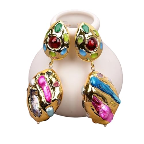 CZMDKEXM Mix Color Shell Pearl Pave Earrings Jade Stud Women Jewelry Gift von CZMDKEXM