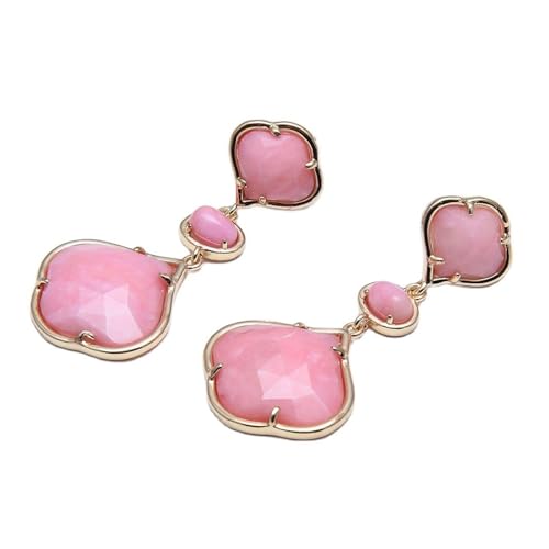 CZMDKEXM Peach Jade Flower Oval Shape Gold Color Plated Dangle Stud Earrings von CZMDKEXM