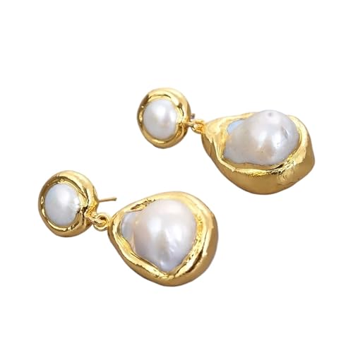CZMDKEXM White Pearl Gold Edge Plated Pearl Earrings Classic For Women von CZMDKEXM