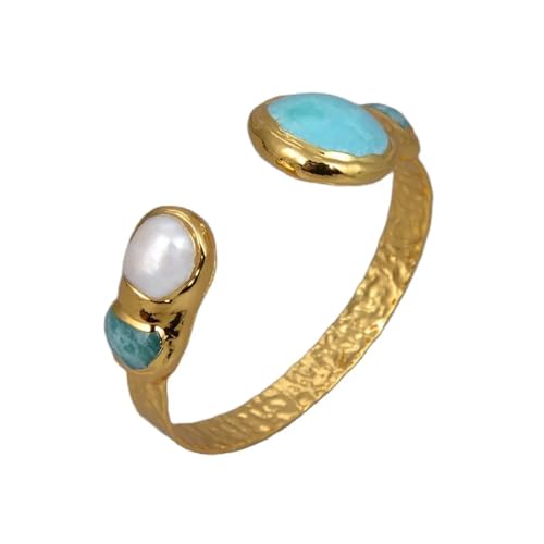 CZMDKEXM White Pearl Green Gold Edge Plated Bangle Women Vintage Style Open Bracelet CZMDKEXM White Pearl Green Gold Edge Plated Bangle Women Vintage Style Open Bracelet von CZMDKEXM