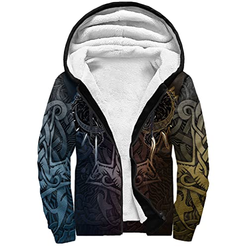 CZMYCBG Herren Wikinger Totem Hoodies 3D Druck Unisex Pullover Fleece Reißverschluss Hoodie Retro Mode Jacke Sweatshirt,Fleece,4XL von CZMYCBG