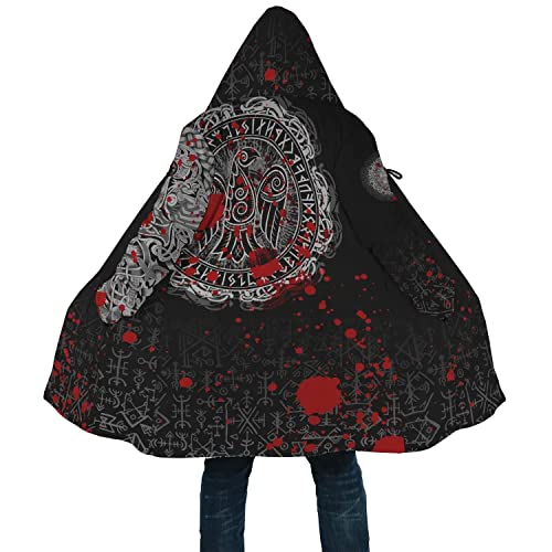CZMYCBG Viking Men Sweatshirt Hoodies, 3D All Over Print Crow Pullover, Hooded Winter Unisex Fleece Jacket Coat,Cloak,XL von CZMYCBG