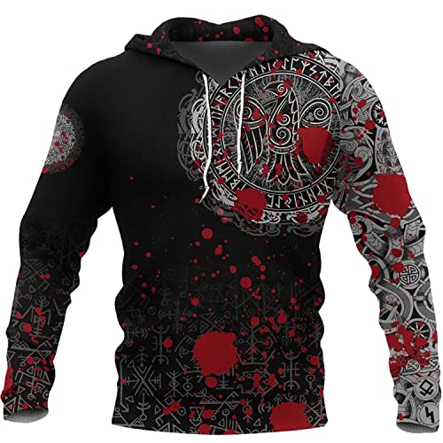 CZMYCBG Viking Men Sweatshirt Hoodies, 3D All Over Print Crow Pullover, Hooded Winter Unisex Fleece Jacket Coat,Hoodie,L von CZMYCBG