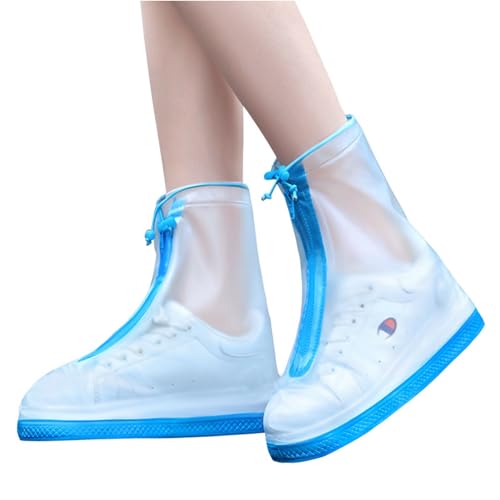 CZMYCBG Wasserdichte Schuhüberzüge mit Reißverschluss, wasserdichter Regenstiefel-Schuhüberzug, wiederverwendbarer Regenstiefel-Schuhüberzug, rutschfeste Überzüge for Männer und Frauen (Color : Blue von CZMYCBG