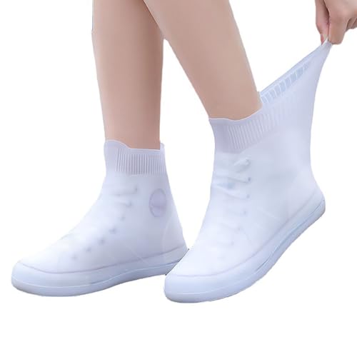 CZMYCBG Wasserdichte Schuhüberzüge – wiederverwendbare Regenstiefel-Schuhüberzüge, rutschfeste PVC-Regenschutz-Stiefelüberzüge for Männer und Frauen (Color : White, Size : M) von CZMYCBG