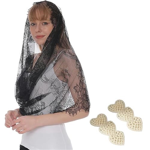 CZNBZIU Hochzeit Brautschleier, Spitzenschleier Kopfbedeckung Schal, Katholische Mantilla Kirche Schleier Muslimisches Kopftuch, Für Braut Kirche Halloween Cosplay Party von CZNBZIU