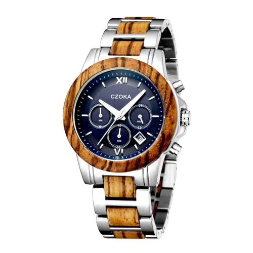 CZOKA Analoge Quarz-Armbanduhr 100% Sandalwood/Ebenholz/Zebra Wood/Japanisches Quarzwerk Uhren Verstellbares Armband aus Holz, mit Geschenkbox & Werkzeug, Hintergrundbeleuchtung, wasserdicht, Zebra CZOKA Analoge Quarz-Armbanduhr 100% Sandalwood/Ebenholz/Zebra Wood/Japanisches Quarzwerk Uhren Verstellbares Armband aus Holz, mit Geschenkbox & Werkzeug, Hintergrundbeleuchtung, wasserdicht, Zebra von CZOKA