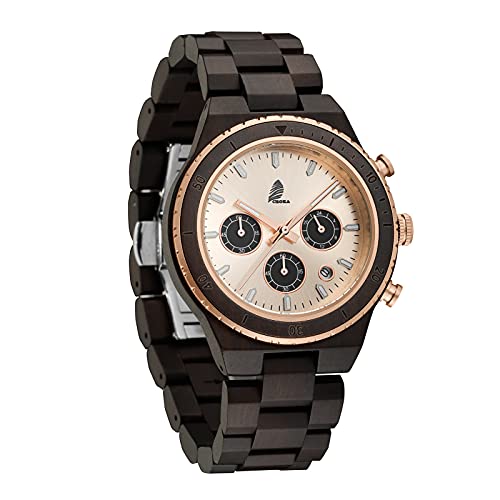 CZOKA Herren Holzuhr, Herrenuhr Analoganzeige Japanisches Quarzwerk mit Pterocarpus Soyauxii Sandelholz Ebony Uhrenarmband Kalender (Ebony) von CZOKA