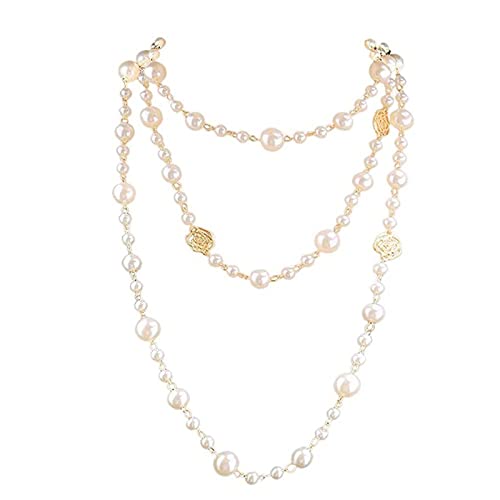 CZZSiug Camellia Halskette Designer Nachahmung Perle Ausschnitt Camellia Lange Mehrschichtige Perlenkette Elegant Damenbekleidung Zubehör von CZZSiug