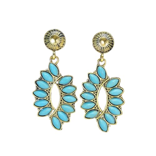 Türkis Boho Ohrringe Hängend Grün Blatt Teardrop Oval Schmuck für Damen von CZZSiug