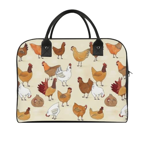 47 x 19 x 33 cm Reisetasche, Turnbeutel, Handgepäcktasche, Sporttasche, gepunktete Cartoon-Hundetaschen für Damen & Herren, Weißes braunes Huhn, Einheitsgröße von CZZYH