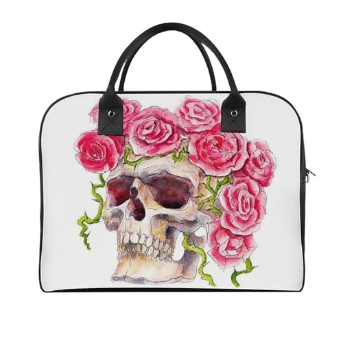 47 x 19 x 33 cm Reisetasche, Turnbeutel, Handgepäcktasche, Sporttasche, wunderschöne Rosen- und Totenkopf-Reisetaschen für Damen und Herren, Totenkopf mit Rosenmotiv, Einheitsgröße von CZZYH