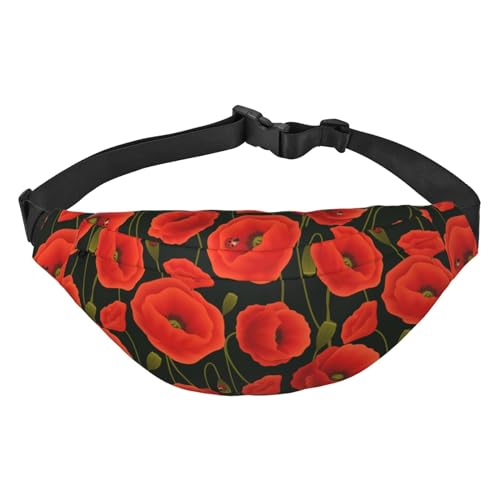 Bauchtasche für Damen und Herren, mit verstellbarem Gürtel, rote Cartoon-Marienkäfer-Blume, Bauchtasche für den täglichen Gebrauch, Reisen oder Spaziergänge mit dem Hund, Rote von CZZYH