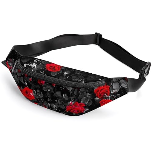 Bauchtaschen Damen Herren Multifunktions Hüfttasche Flügel Schwanz Drachen Bauchtasche für Wandern Laufen Reisen Hund Spaziergang, Dark Night Bright Rose, 36*15cm von CZZYH