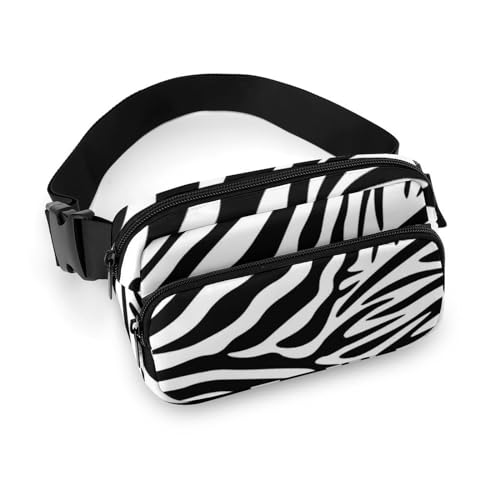 Bauchtaschen Damen Herren Multifunktions Hüfttasche Rot Cartoon Erdbeere Bauchtasche für Wandern Hund Spazierengehen Laufen Reisen, Weiß Schwarz Einfaches Zebra, 20x13cm von CZZYH