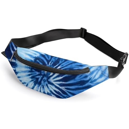 Bauchtaschen Damen Herren Multifunktions Hüfttasche Schwarz Punkte Kuh Bauchtasche für Wandern Laufen Reisen Hundespaziergang, Blau Weiß Tie Dye, 36*15cm von CZZYH