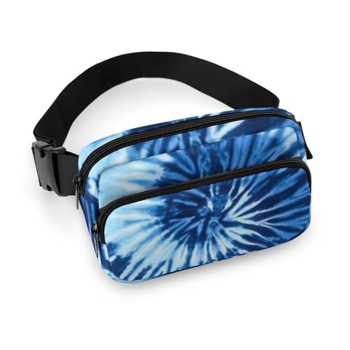 Bauchtaschen für Damen & Herren, multifunktionale Hüfttasche, bunte Batik-Bauchtasche zum Wandern, Spazierengehen, Laufen, Reisen, Blau Weiß Tie Dye, 20x13cm von CZZYH