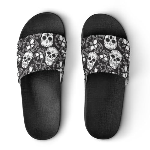 CZZYH Bequeme Hausschuhe, rutschfeste Sandalen für drinnen und draußen, schwarz, komplex, Totenkopf-Slider, Herren und Damen, Schwarz, 45 EU CZZYH Bequeme Hausschuhe, rutschfeste Sandalen für drinnen und draußen, schwarz, komplex, Totenkopf-Slider, Herren und Damen, Schwarz, 45 EU von CZZYH