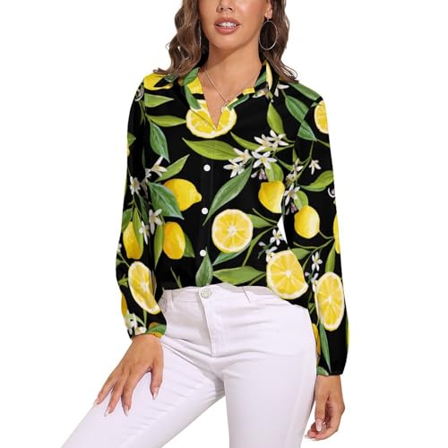 CZZYH Damen Langarm Tops Blumen Blatt Zitrone Damen Blusen & Shirts, Blumenblatt, Zitrone, X-Large von CZZYH