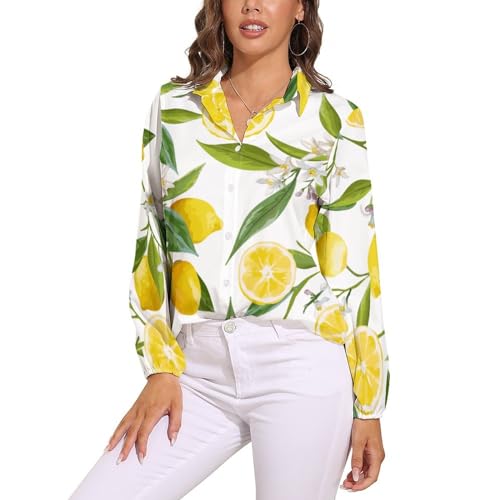 CZZYH Damen Langarm Tops Blumen Blatt Zitrone Damen Blusen und Shirts, Blumenblatt, Zitrone, XXL von CZZYH