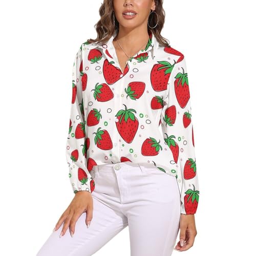 CZZYH Damen Langarm Tops Rot Cartoon Erdbeere Damen Blusen und Shirts, Rote Cartoon-Erdbeere, Large von CZZYH