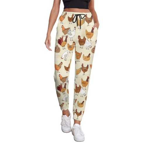 CZZYH Damen-Sweathose mit Taschen, braune Hühner-Jogginghose für Damen, Braunes Huhn, XXL von CZZYH
