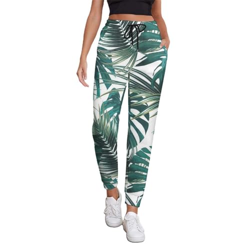 CZZYH Damen Sweatpants mit Taschen, Grün Monstera Leaves Jogger für Frauen, Grüne Monstera-Blätter, L von CZZYH