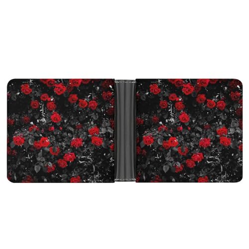 CZZYH Herren Geldbörse, Bifold PU Leder Brieftaschen für Männer, Katze Digital Skull Geldbörse, Dark Night Bright Rose, Einheitsgröße von CZZYH