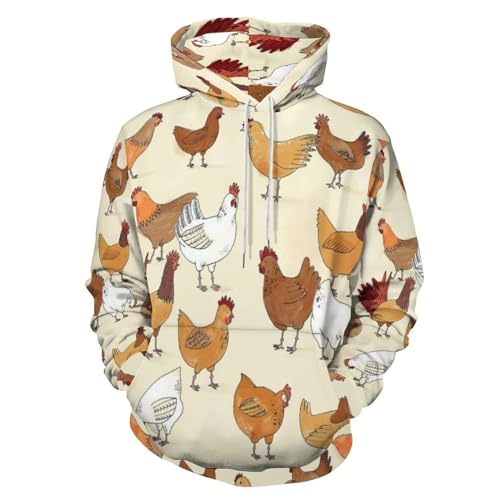 CZZYH Klassische Herren & Damen Hoodies, bequemer Kordelzug Hoodie, weiß-brauner Huhn-Hoodie, Weißes braunes Huhn, M von CZZYH