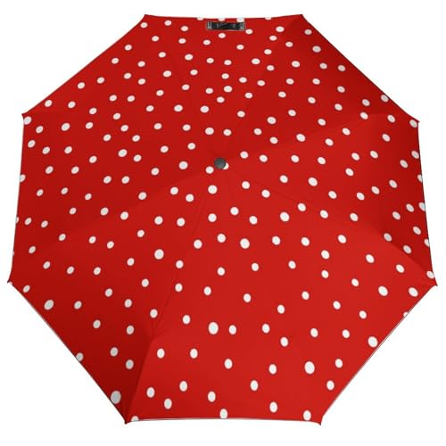 CZZYH Kompakter & winddichter Regenschirm, Ein-Klick-Öffnung, rote runde Punkte, Regenschirm für Damen und Herren, Rot-weiße runde Punkte, Einheitsgröße von CZZYH