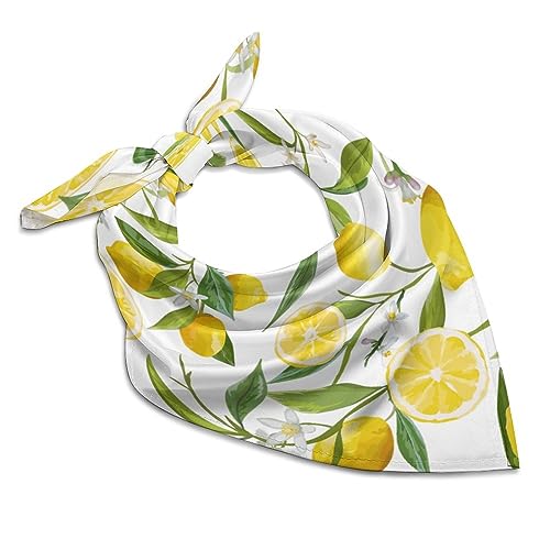 CZZYH Leichter und glatter quadratischer Haarschal, Blumenblatt Zitrone, Bandanas für Damen und Herren, Blume Blatt Zitrone, 46 x 46cm von CZZYH