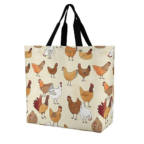 CZZYH Mode Große Kapazität Tote Taschen für Frauen, Umhängetasche, Einkaufstaschen, Strandtasche, Weiß Braun Farbige Huhn Tragetasche, Weißes braunes Huhn, 40x40x16cm von CZZYH