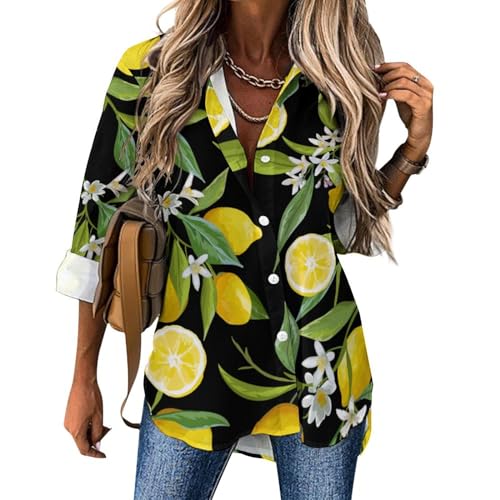 CZZYH Unregelmäßiger Saum Damen Langarm Tops Blume Blatt Zitrone Damen Blusen und Shirts, Blumenblatt, Zitrone, Small CZZYH Unregelmäßiger Saum Damen Langarm Tops Blume Blatt Zitrone Damen Blusen und Shirts, Blumenblatt, Zitrone, Small von CZZYH