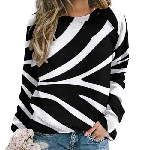 Casual Crewneck Sweatshirt, Damen Langarm, Schwarz Weiß Einfache Zebra Damen Sweatshirts, Schwarz Weiß Einfaches Zebra, 46 von CZZYH