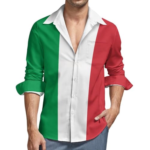 Lässige Herrenhemden mit langen Ärmeln, italienische Flagge Herrenhemden, Italien-Flagge, 3XL von CZZYH