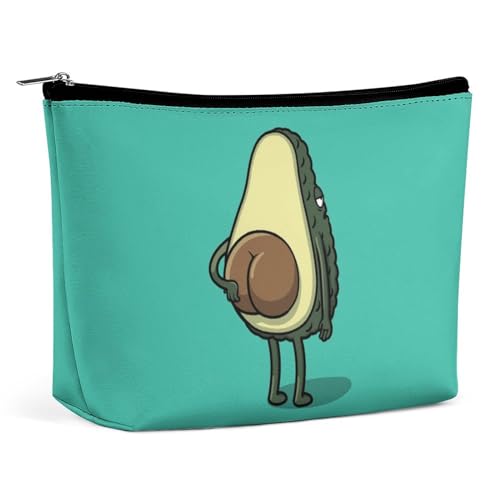 Make-up-Tasche aus PU-Leder, tragbare Kosmetiktasche, Cartoon-Dackel, Kulturbeutel für Damen und Herren, Lustige Cartoon-Avocado, Einheitsgröße von CZZYH