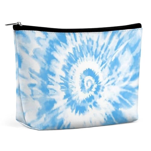 Make-up-Tasche aus PU-Leder, tragbare Kosmetiktasche, blauer Wirbel, Batikfärbung, Kulturbeutel für Damen und Herren, Blau / Weiß mit Batikfärbung, Einheitsgröße Make-up-Tasche aus PU-Leder, tragbare Kosmetiktasche, blauer Wirbel, Batikfärbung, Kulturbeutel für Damen und Herren, Blau / Weiß mit Batikfärbung, Einheitsgröße von CZZYH