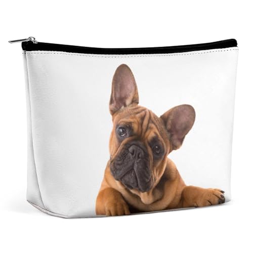 Make-up-Tasche aus PU-Leder, tragbare Kosmetiktasche, niedlicher bunter Hunde-Kulturbeutel für Männer und Frauen, Thinking Brown Cute Dog, Einheitsgröße von CZZYH