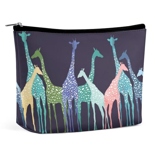 PU Leder Make-up Tasche, Tragbare Kosmetiktaschen, Cartoon Knochen Hund Pfote Waschbeutel für Männer & Frauen, Bunte Cartoon-Giraffe, Einheitsgröße von CZZYH