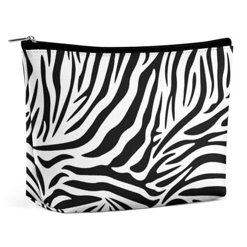 PU Leder Make-up Tasche, Tragbare Kosmetiktaschen, Schwarz Weiß Einfache Zebra Waschtasche für Männer & Frauen, Weiß Schwarz Einfaches Zebra, Einheitsgröße von CZZYH