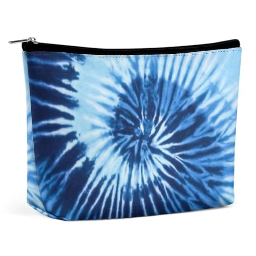 PU-Leder-Make-up-Tasche, tragbare Kosmetiktaschen, blau-weiße Batik-Waschtasche für Männer und Frauen, Blau Weiß Tie Dye, Einheitsgröße von CZZYH