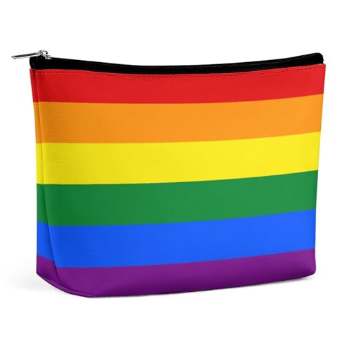 PU-Leder-Make-up-Tasche, tragbare Kosmetiktaschen, zwei einfache Drachen Kulturbeutel für Männer und Frauen, Bunter einfacher Regenbogen, Einheitsgröße von CZZYH