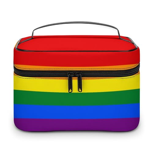 PU Leder Make-up Tasche, tragbare Waschtasche, Zweig Blume Kulturbeutel für Männer & Frauen, Bunter einfacher Regenbogen, 25x18x15cm von CZZYH