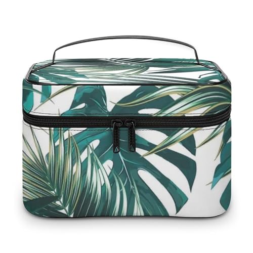 PU Leder Make-up Tasche, tragbare Waschtasche, grüne Monstera Blätter Kulturbeutel für Männer & Frauen, Grüne Monstera-Blätter, 25x18x15cm von CZZYH