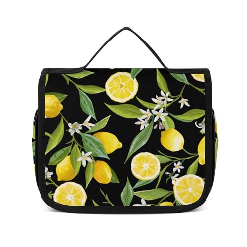 Reise-Kulturbeutel, tragbare Make-up-Tasche, Farbverlauf, Handschädel Kulturbeutel für Männer und Frauen, Blume Blatt Zitrone, 22.5x18.5cm von CZZYH