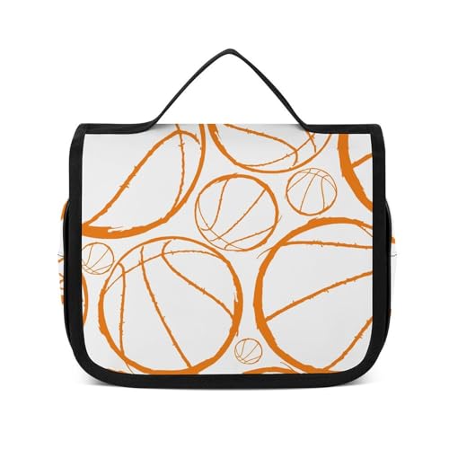 Reise-Kulturbeutel, tragbare Make-up-Tasche, Katze, digitaler Totenkopf-Kulturbeutel für Damen und Herren, Orange Line Basketball, 22.5x18.5cm von CZZYH