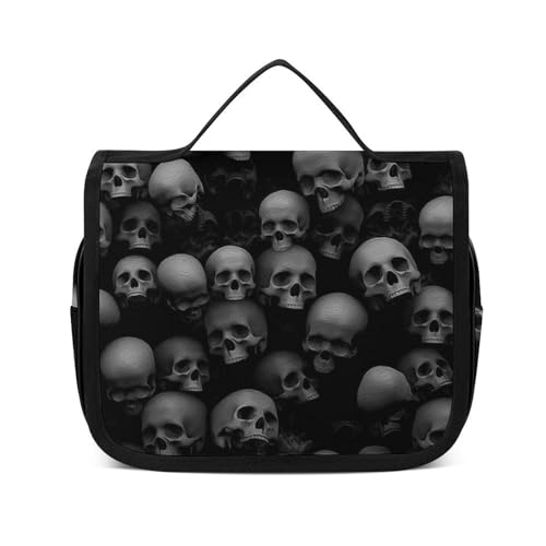 Reise-Kulturbeutel, tragbare Make-up-Tasche, Posing Flower Skull Kulturbeutel für Männer & Frauen, Blasen Grau Schädel, 22.5x18.5cm von CZZYH