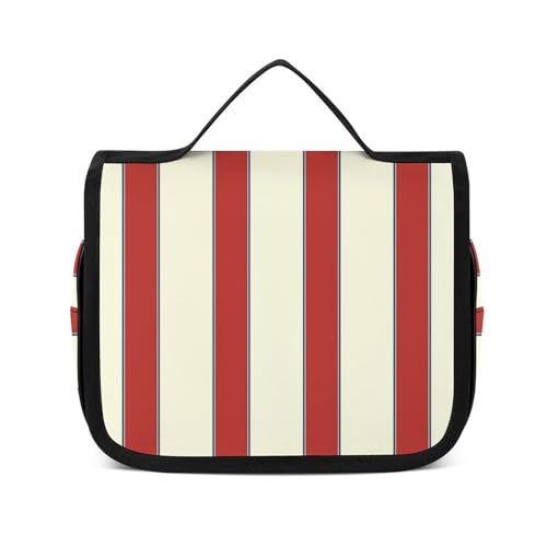 Reise-Kulturbeutel, tragbare Make-up-Tasche, Regenbogen-Cartoon-Einhorn-Kulturbeutel für Damen und Herren, Gestreiftes Spleißen Rot, 22.5x18.5cm von CZZYH