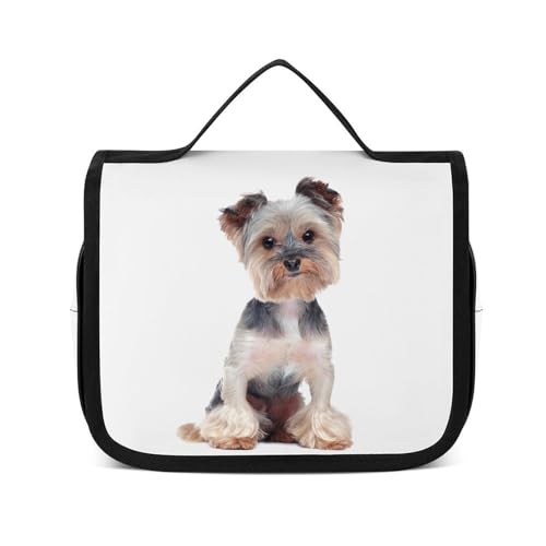 Reise-Kulturbeutel, tragbare Make-up-Tasche, Schlaf-Cartoon-Faultier-Kulturbeutel für Damen und Herren, Niedlicher sitzender grauer Hund, 22.5x18.5cm von CZZYH